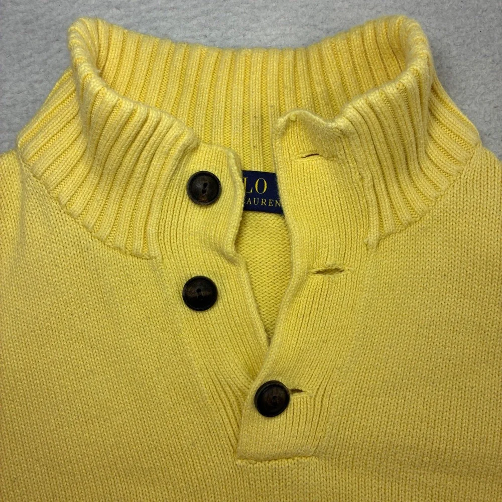 Polo‎ Ralph Lauren Mock Neck Sweater Men XL Yellow Pullover Button Cotton Preppy